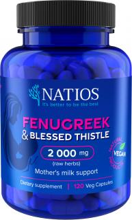 Natios Fenugreek & Blessed Thistle - Pískavice & Benedikt 2000 mg, 120 kapslí