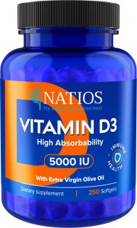 Natios Vitamín D3 5000 IU, 250 softgel kapslí