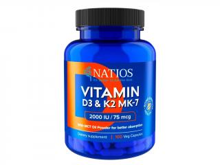 Natios Vitamin D3 & K2 (MenaQ7 MK-7) 2000 IU & 75 mcg, 100 kapslí