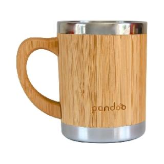 Pandoo Dvoustěnný nerezový hrnek na kávu a čaj s bambusovým povrchem 280 ml