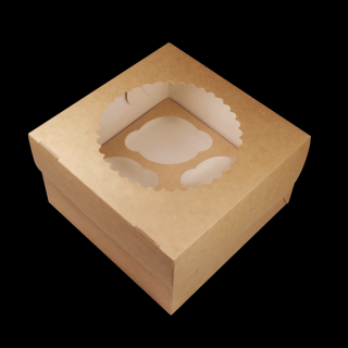 Papírová krabička EKO na muffiny 160x160x100 mm hnědá s okénkem ideal pack® bal/25 ks Balení: 125