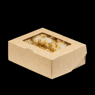 Papírový box EKO na jídlo 100x80x35 mm hnědý s okénkem 300 ml ba1/50 ks Balení: 250