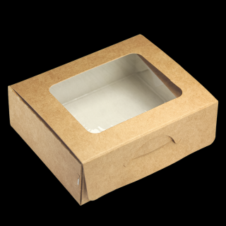 Papírový box EKO na jídlo 100x80x35 mm hnědý s okénkem 300 ml ideal pack® ba1/50 ks Balení: 250