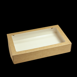 Papírový box EKO na jídlo 200x120x40 mm hnědý s okénkem 1000 ml bal/50 ks Balení: 125