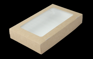 Papírový box EKO na jídlo 260x150x40 mm hnědý s okénkem 1450 ml bal/50 ks Balení: 250