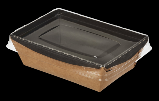 Papírový box / miska EKO na salát 100x140x45 mm hnědo-černý s transp. víčkem bal/25 ks Balení: 125