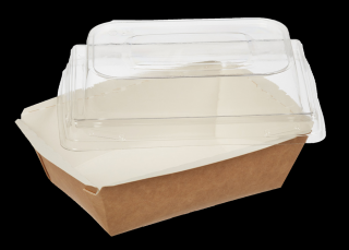 Papírový box / miska EKO na salát 120x160x70 mm hnědý s vysokým transp. víčkem bal/50 ks Balení: 250