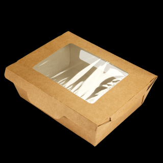 Papírový box / miska EKO na salát 150x115x50 mm hnědý s okénkem ideal pack® ba1/25 ks Balení: 250
