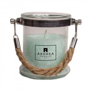 Přírodní vonná svíčka palmová - AROMKA - Svíčka ve skle s provazem, 300 ml Vůně: Meduňka