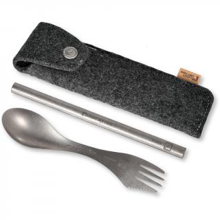 Sada titanonového příboru, brčka a pouzdra - Spork´n Straw Kit Titanium
