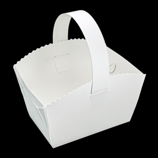 Svatební košíček na koláčky s ouškem papírový 10x8x6 cm bílý bal/50 ks Balení: 250