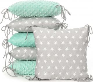 T-TOMI Polštářkový mantinel Minky Grey stars/mint 6ks