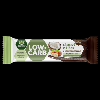 Topnatur LOW CARB tyčinka kokos a lískový oříšek v hořké čokoládě, 40 g