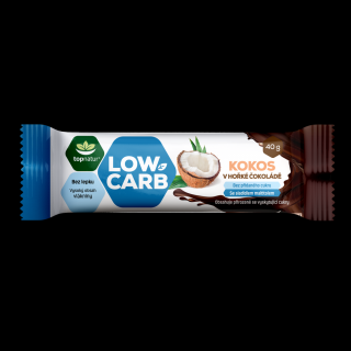 Topnatur LOW CARB tyčinka kokos v hořké čokoládě, 40 g