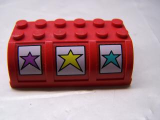 Lego box truhla (víko) 4 × 6 × 1 2/3 s tyrkysovou, žlutou a fialovou hvězdou