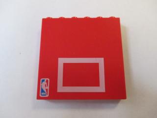 Lego Brick 1 × 6 × 5 s potiskem NBE logo a Basketball Backboard červená