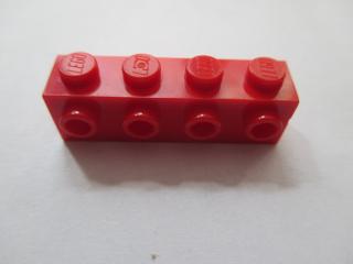 Lego Brick upravené 1 × 4 s 4 nopy na jedné straně červená