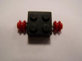 Lego Disk brick upravené 2 × 2 s červenými koly pro pneumatiku černá