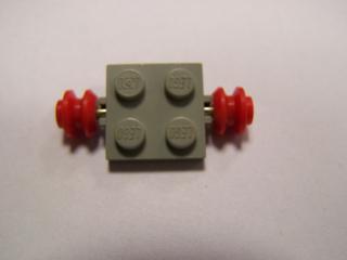 Lego Disk placaté upravené 2 × 2 s červenými koly pro pneumatiku světle šedá