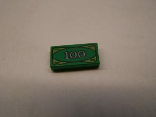Lego Dlaždice 1 × 2 s 100 dolarovou bankovkou vzor peněz zelená