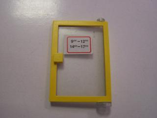 Lego Dveře 1 × 4 × 5 pravé s čirým sklem a nálepka otevírací doby žlutá