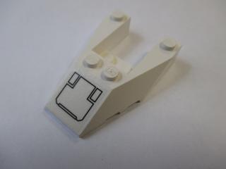 Lego Klín 6 × 4 výřez s nopovými zářezy s nálepkou bílá