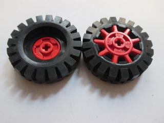 Lego Kolo ozubené Technic 9 zubů s černou pneumatikou 17 × 43 starý typ červená