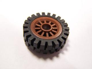 Lego Kolo paprskové 2 × 2 s otvorem s černou pneumatikou hnědá