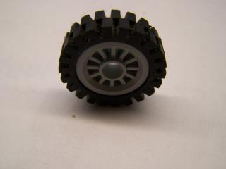 Lego Kolo paprskové 2 × 2 s otvorem s černou pneumatikou světle šedá
