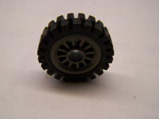Lego Kolo paprskové 2 × 2 s otvorem s černou pneumatikou tmavě šedá