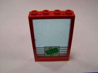 Lego Okno 1 × 4 × 5 s pevným sklem nálepkou Bills &amp; Coins červená