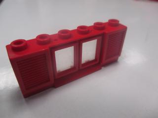 Lego Okno 1 × 6 × 2 s rozšířeným spodním jazýčkem s okenicema se sklem červená