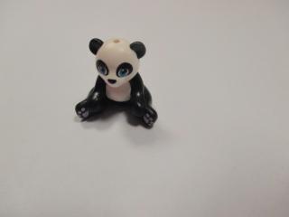Lego Panda sedící s bílou hlavou,břichem a modrýma očima černá