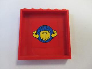 Lego panel 1 × 6 × 5 s nálepkou boxu a zeměkoule uvnitř červená
