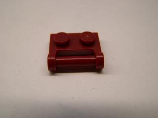 Lego Placaté upravené 1 × 2 s držadlem na straně konec uzavřený tmavě červená