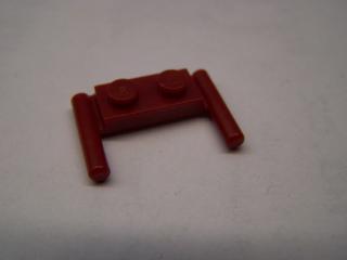 Lego Placaté upravené 1 × 2 s úchyty ploché konce nízké upevnění tmavě červená