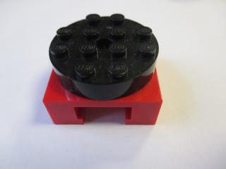 Lego Točna 4 × 4 čtyřhraná základna s drážkou zamykací s černým vrchem červená