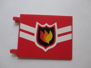 Lego Vlajka 6 × 4 s vzorem požárního odznaku a bílých uhlopříček červená