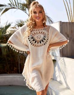 Bílé plážové šaty s krajkou Barva: Meruňková