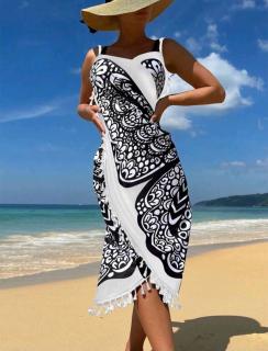 Černobílé zavinovací plážové šaty Barva: Bílá