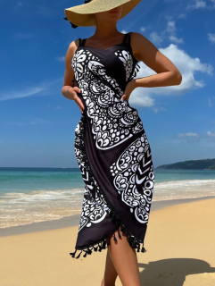 Černobílé zavinovací plážové šaty Barva: Černá