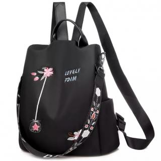 Dámský béžový batoh 2v1 s výšivkami květin Barva: Černá