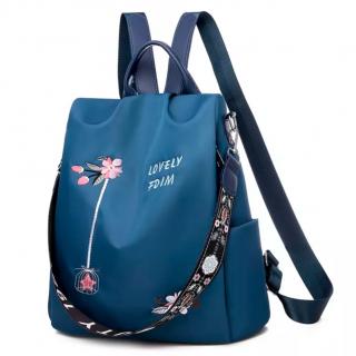 Dámský béžový batoh 2v1 s výšivkami květin Barva: Modrá