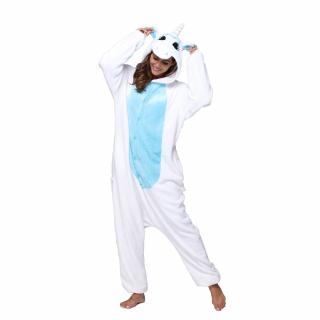 Kigurumi overal Jednorožec bílo-modrý s křídly Barva: Modrá, Velikost: L 170 - 180 cm