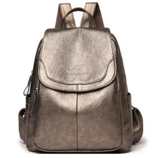 Luxusní dámský kožený batoh s klopou Barva: Bronzová