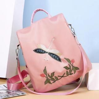 Originální kabelka-batoh 2v1 s výšivkou Vážky Barva: Růžová
