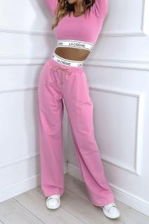 Dámsky růžový kalhotový komplet (Stylový dámsky komplet v růžové barvě)