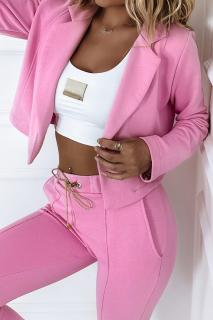 Růžový dámsky komplet,sako+kalhoty  (Stylový dámsky komplet ,růžový ,dámske kalhoty+sako)