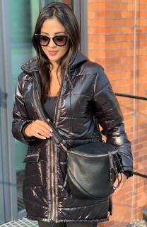 Stýlová dámska bunda v černé barvě (Stýlová dámska zimní bunda, černá leskla)