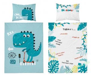 DETEXPOL Bambusové povlečení do postýlky Dino blue  Bavlna, Bambus, 100/135, 40/60 cm